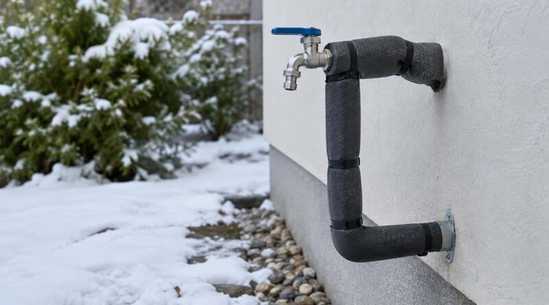 Venkovní vodovodní potrubí obalené izolačním materiálem